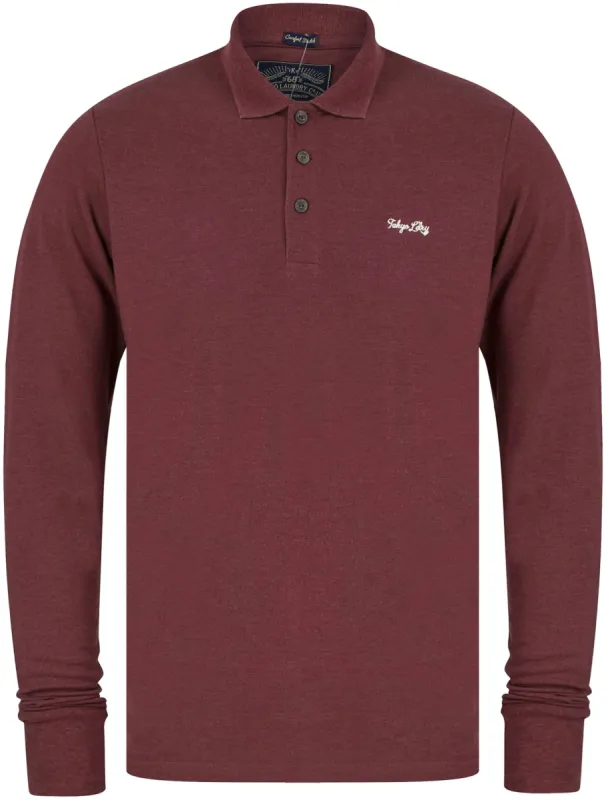 Seathwaite Long Sleeve Cotton Pique Polo Shirt in Vineyard Marl - Tokyo Laundry sold by Tokyo Laundry