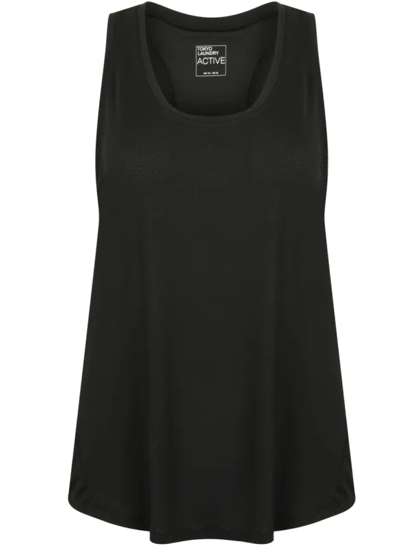 Mancuso 2 Perforated Racer Back Vest Top in Black - Tokyo Laundry Active sold by Tokyo Laundry