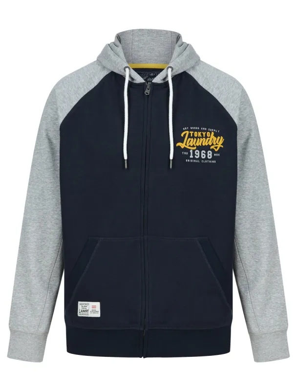 Raggo Zip Through Raglan Sleeve Hoodie in Navy / Light Grey Marl - Tokyo Laundry sold by Tokyo Laundry