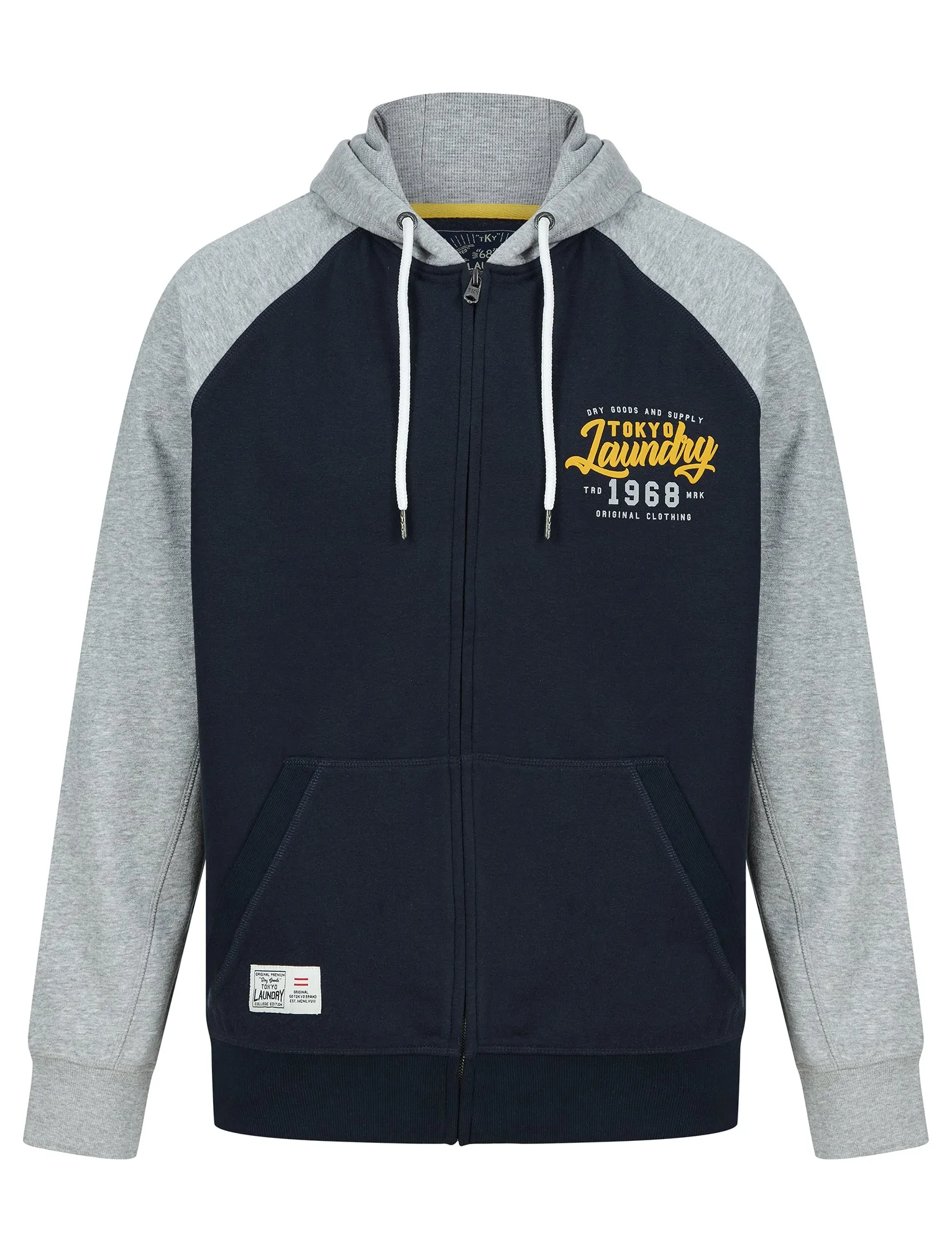 Raggo Zip Through Raglan Sleeve Hoodie in Navy / Light Grey Marl - Tokyo Laundry sold by Tokyo Laundry