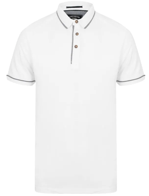 Low Cotton Jersey Polo Shirt with Trims in Optic White - Kensington Eastside sold by Tokyo Laundry