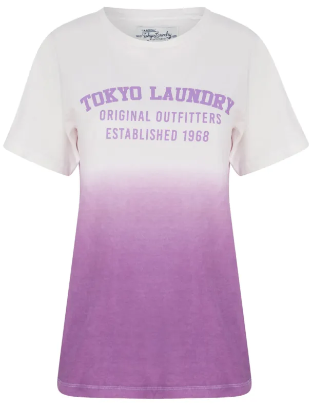 Cressida Motif Dip Dye Cotton Jersey T-Shirt in Iris Orchid - Tokyo Laundry sold by Tokyo Laundry