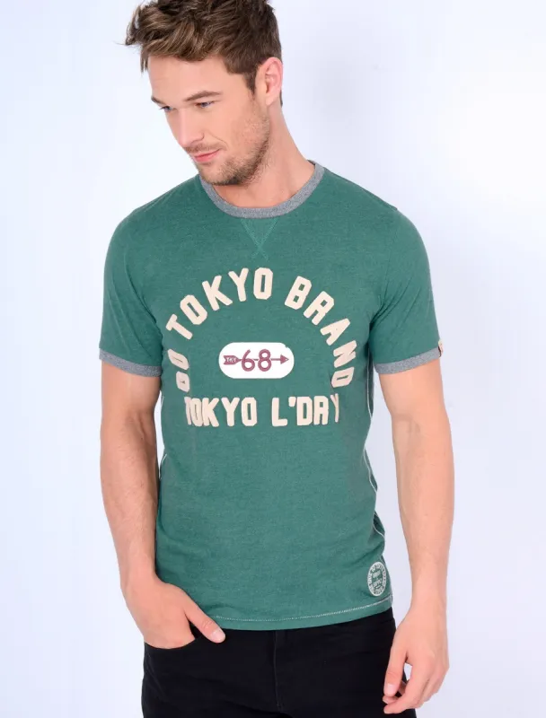 Wivelsfield Motif T-Shirt with Crew Neckline in Mallard Green Marl - Tokyo Laundry made by Tokyo Laundry