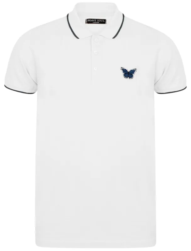 Monarch Cotton Polo Shirt with Butterfly Print in White made by Brave Soul