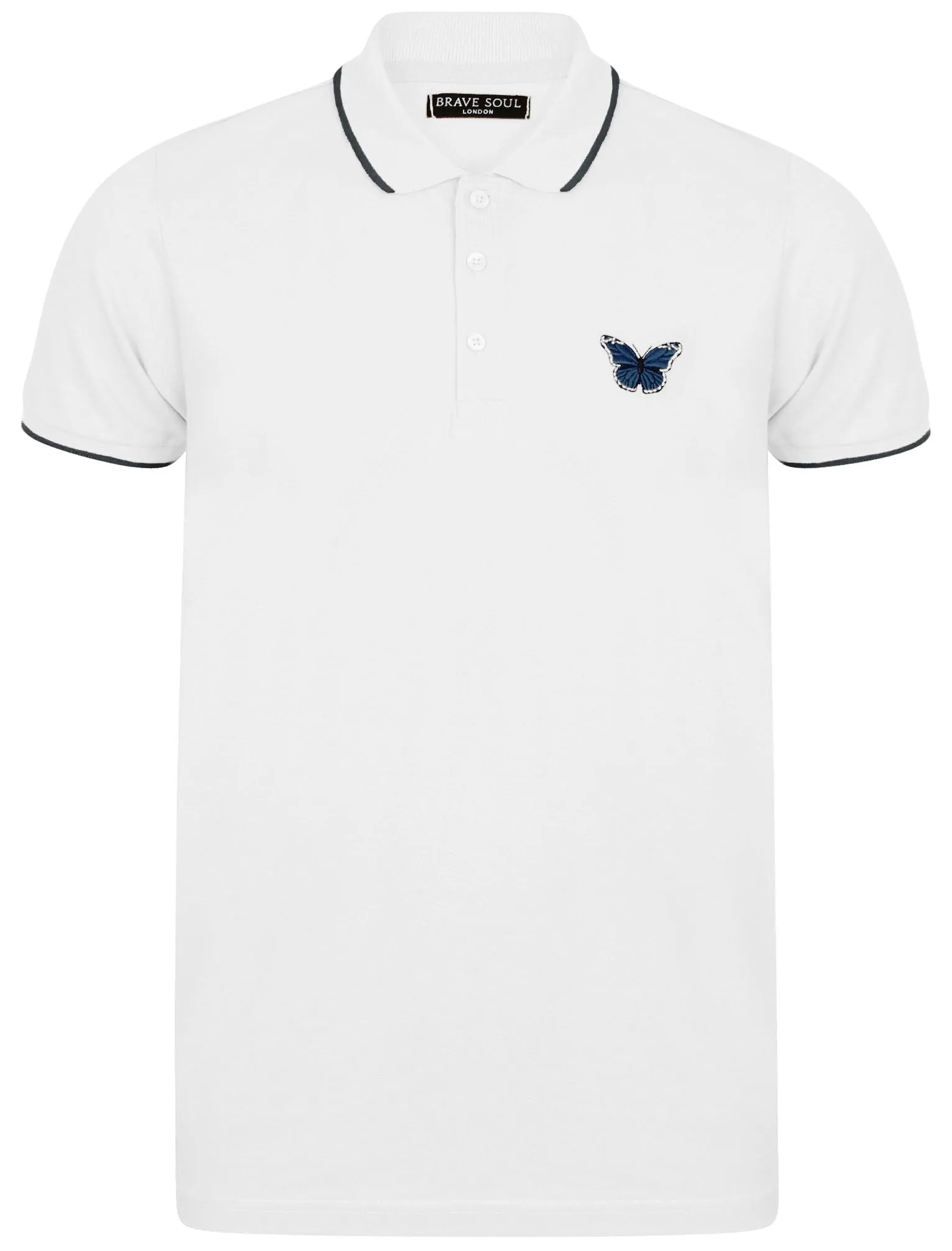 Monarch Cotton Polo Shirt with Butterfly Print in White sold by Tokyo Laundry