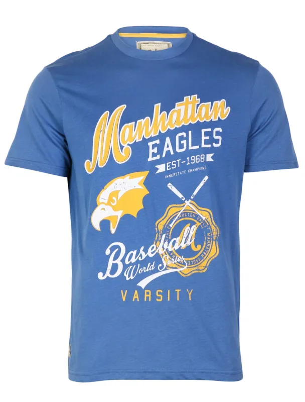 South Shore Baseball Crew Neck T-shirt in blue sold by Tokyo Laundry