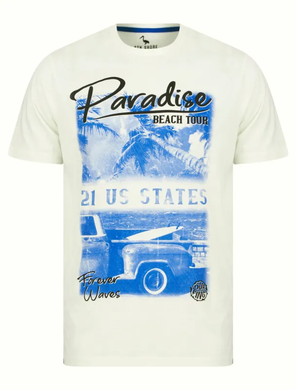 Beach Tour Motif Cotton Jersey T-Shirt in Snow White - South Shore sold by Tokyo Laundry