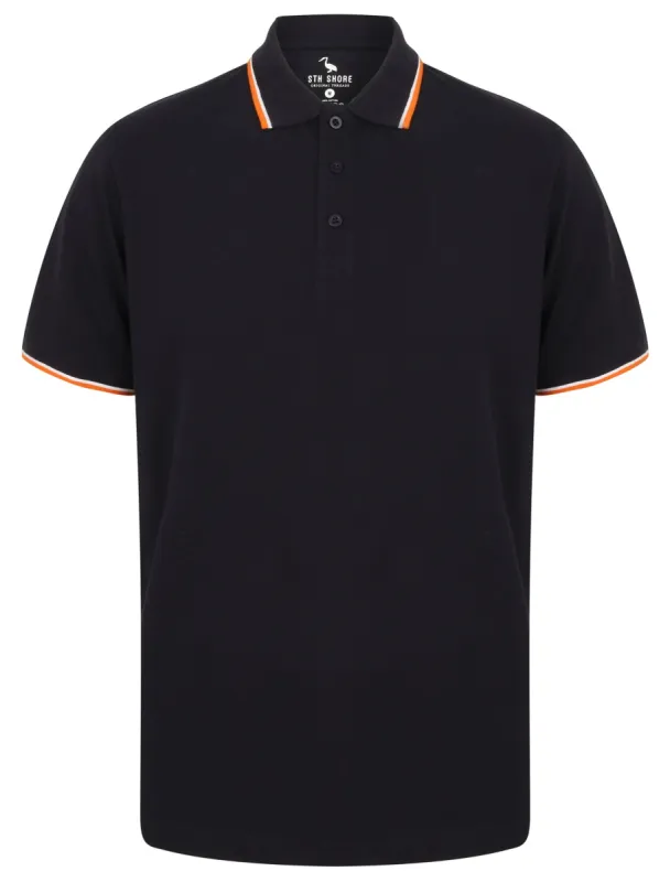 Osten Basic Cotton Pique Polo Shirt With Tipping in Navy - South Shore sold by Tokyo Laundry
