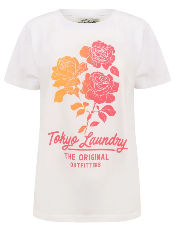 Calvia Ombre Motif Cotton Jersey T-Shirt in Bright White - Tokyo Laundry sold by Tokyo Laundry