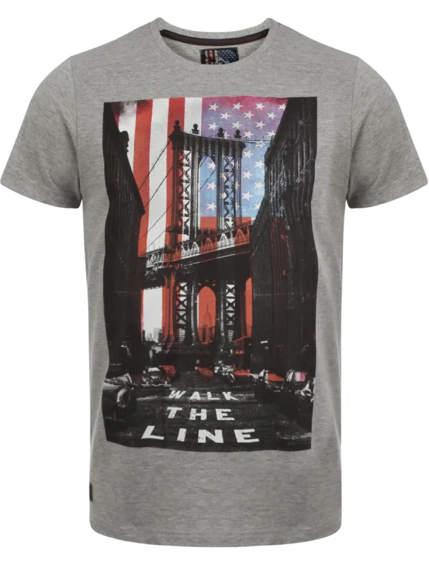 Dissident Walk The Line T-Shirt in Lt Grey Marl sold by Tokyo Laundry