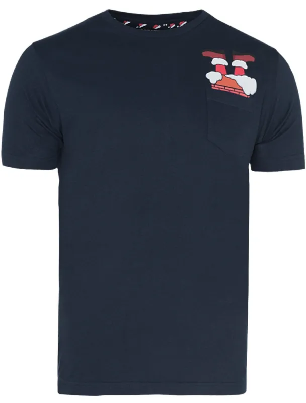 Chimney Novelty Christmas T-Shirt with Chest Pocket in Navy sold by Tokyo Laundry