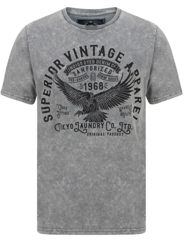 Springfield 2 Motif Acid Wash Cotton Jersey T-Shirt In Grey - Tokyo Laundry sold by Tokyo Laundry