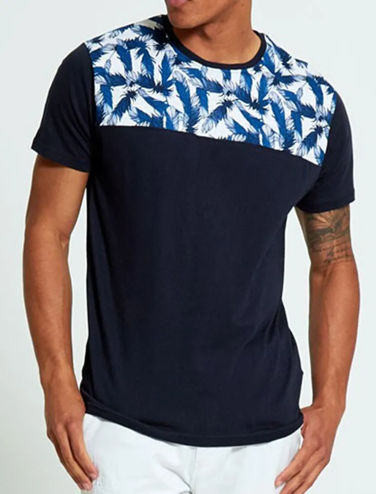 Ramirez Feather Print Panel Crew Neck T-Shirt in Navy sold by Tokyo Laundry product image thumbnail 2