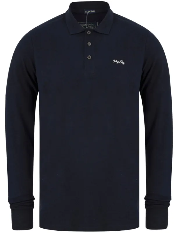 Seathwaite Long Sleeve Cotton Pique Polo Shirt in Sky Captain Navy - Tokyo Laundry sold by Tokyo Laundry