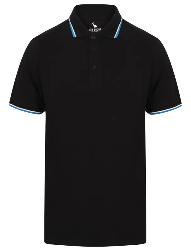 Kayan Basic Cotton Pique Polo Shirt With Tipping in Jet Black - South Shore sold by Tokyo Laundry