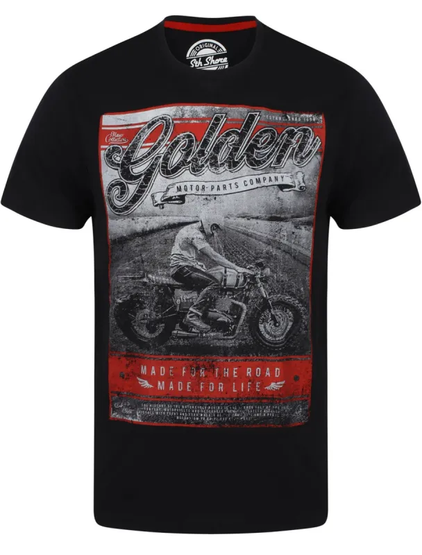 Golden Motif Cotton T-Shirt In Jet Black - South Shore made by Tokyo Laundry