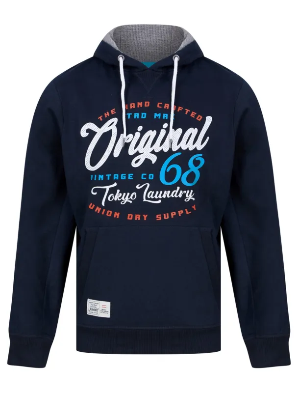 Triv Motif Brushback Fleece Pullover Hoodie in Sky Captain Navy - Tokyo Laundry sold by Tokyo Laundry