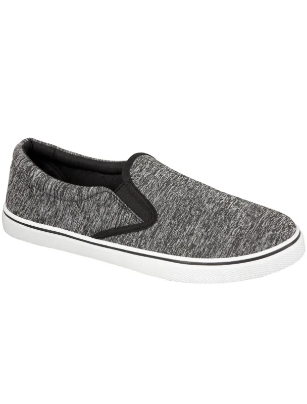 Boston Slip On Canvas Trainers In Black / Grey Jersey sold by Tokyo Laundry
