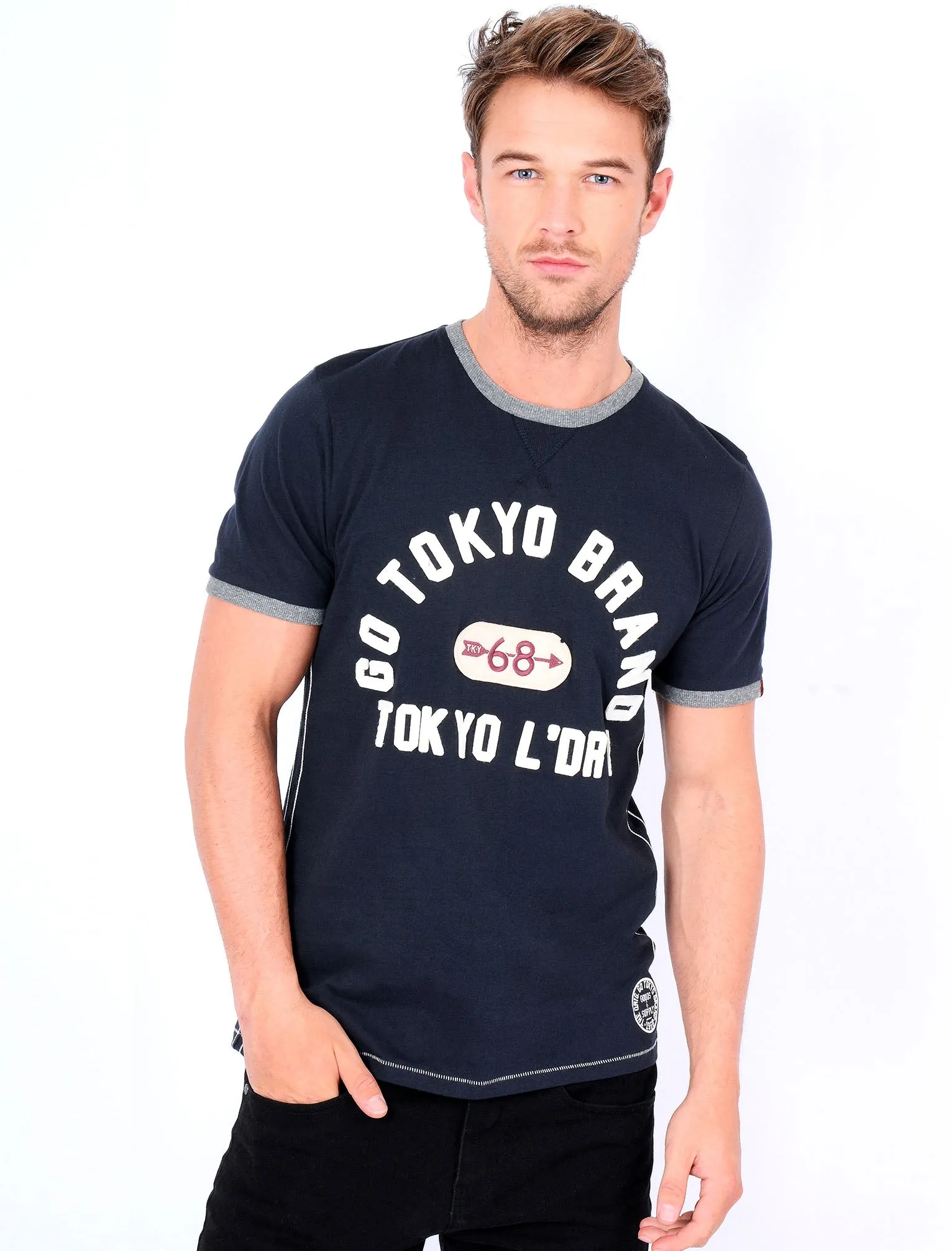 Wivelsfield Motif T-Shirt with Crew Neckline in Dark Navy - Tokyo Laundry sold by Tokyo Laundry