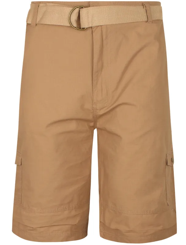 Juno Ripstop Cotton Cargo Shorts with Belt In Khaki Brown sold by Tokyo Laundry