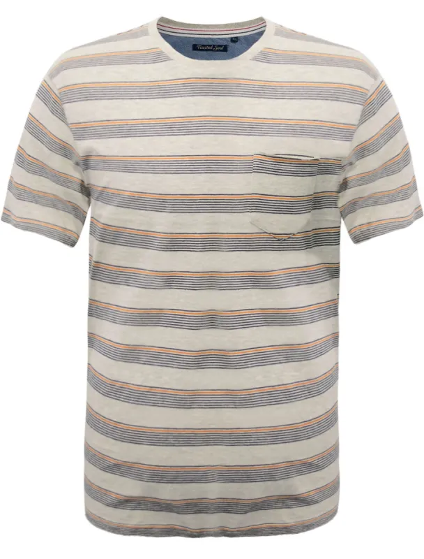 Copolla Stripe Crew Neck T-Shirt with Chest Pocket in Oatmeal sold by Tokyo Laundry