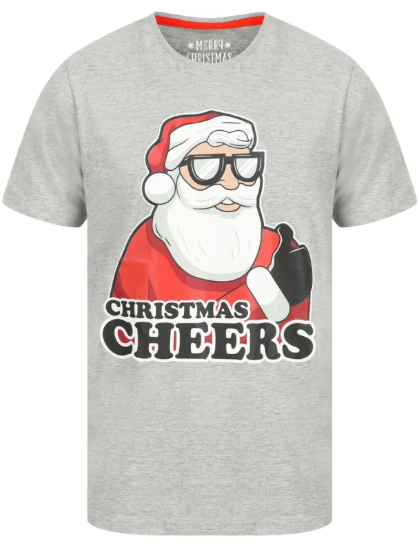 Thumbs Up Motif Novelty Cotton Christmas T-Shirt in Light Grey Marl - Merry Christmas sold by Tokyo Laundry