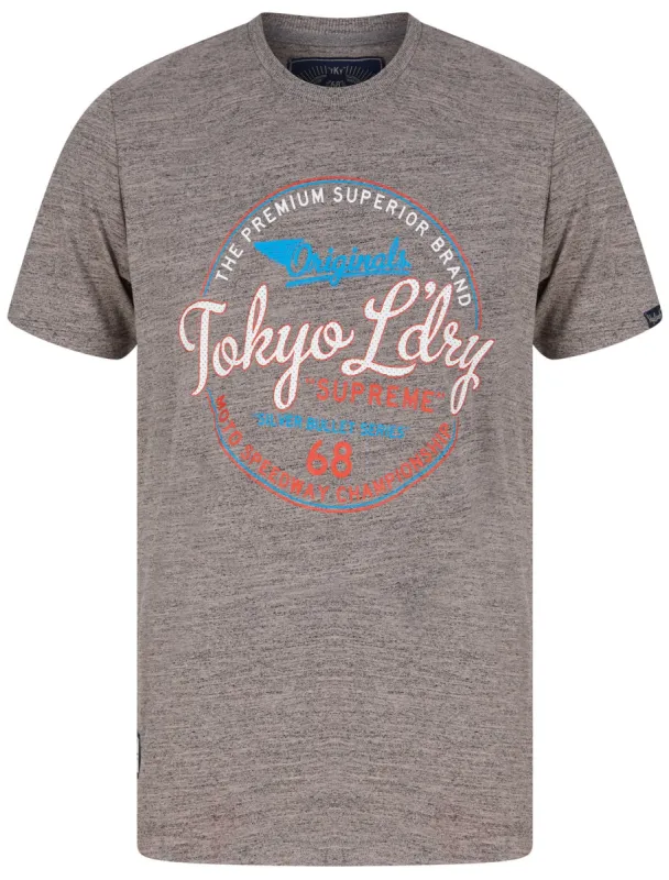 Silver Bullets Motif Injection Marl Cotton Jersey T-Shirt in Black / Grey - Tokyo Laundry sold by Tokyo Laundry