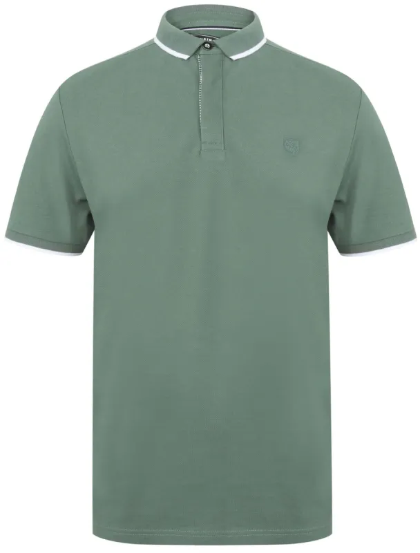 Stable Cotton Pique Polo Shirt with Tipping in Dark Forest - Kensington Eastside sold by Tokyo Laundry