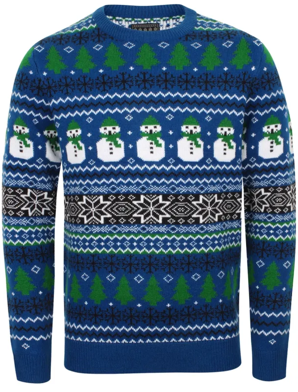 Snow Paper Novelty Christmas Jumper In Sapphire - Season's Greetings sold by Tokyo Laundry
