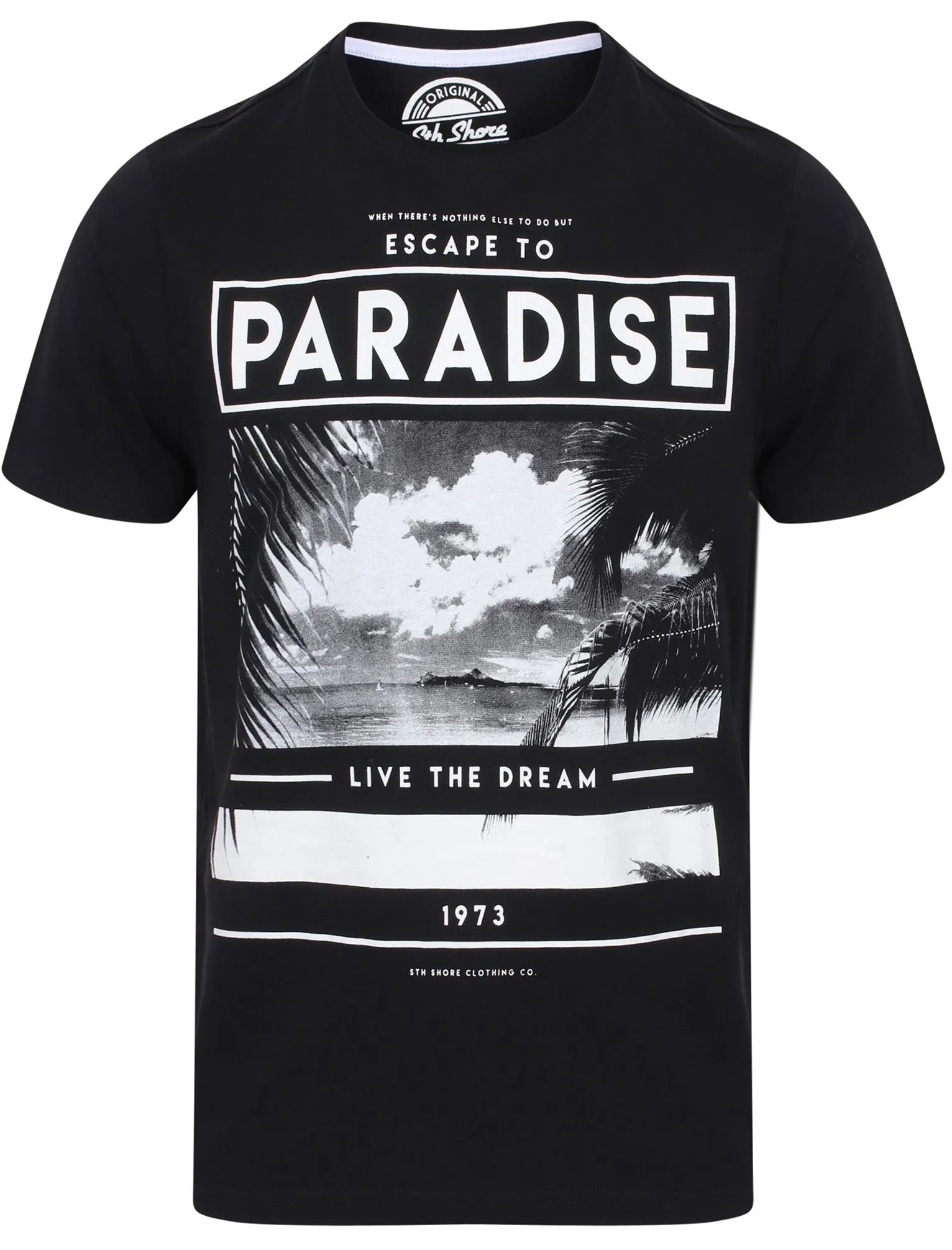Paradise Motif Cotton T-Shirt In Jet Black - South Shore sold by Tokyo Laundry