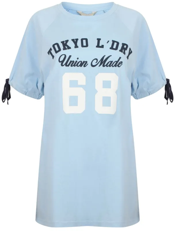Lexi Oversized Cotton T-Shirt With Tie Sleeves In Chambray Blue - Tokyo Laundry sold by Tokyo Laundry