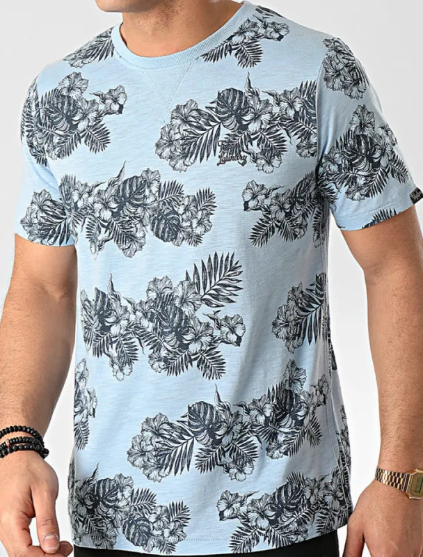 Waiuku Tropical Printed Cotton Slub T-Shirt In Angel Falls Blue - Tokyo Laundry sold by Tokyo Laundry