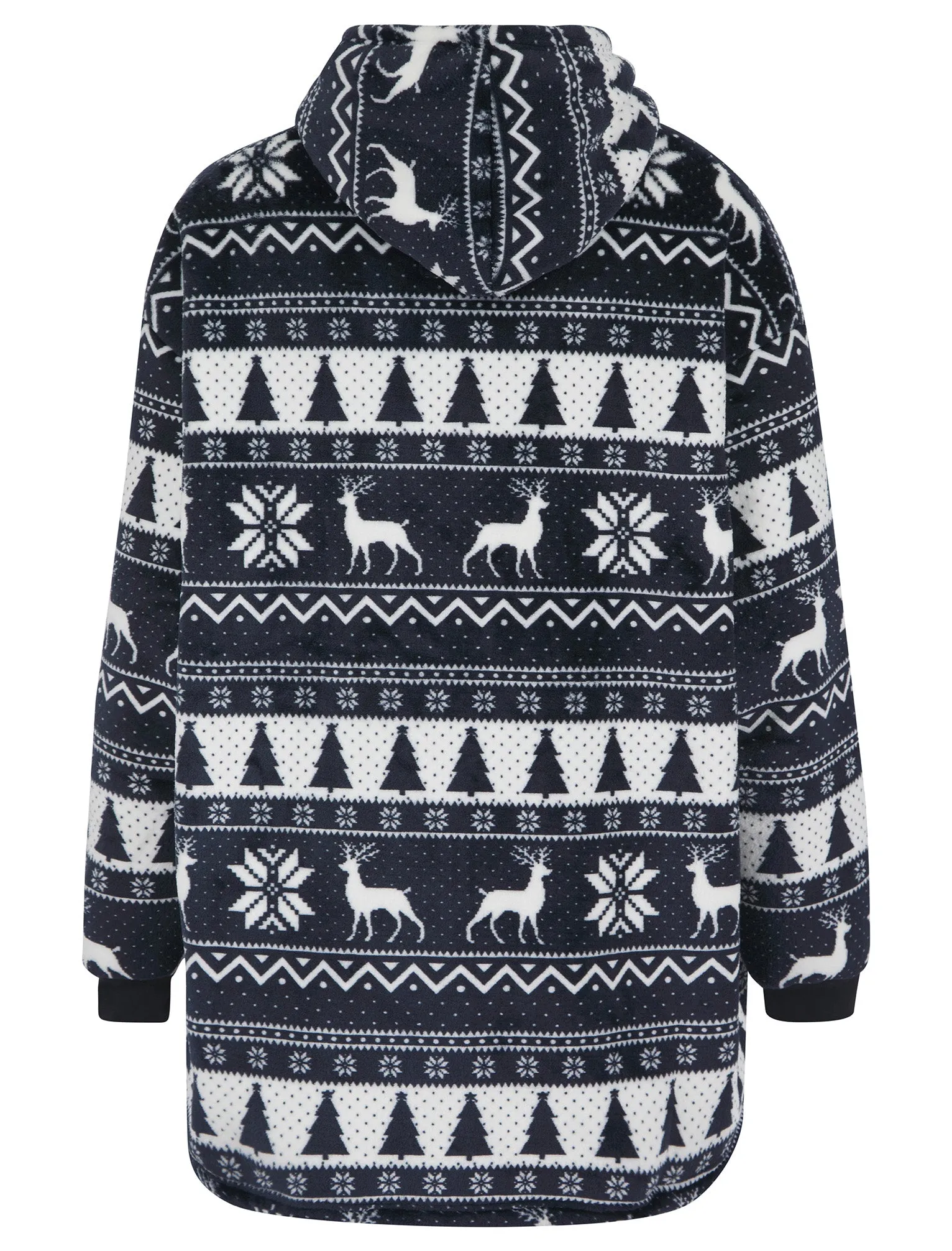 Adult Reindeer Fair Isle Soft Fleece Borg Lined Oversized Hooded Christmas Blanket with Pocket in Sky Captain Navy - Merry Christmas sold by Tokyo Laundry product image thumbnail 2