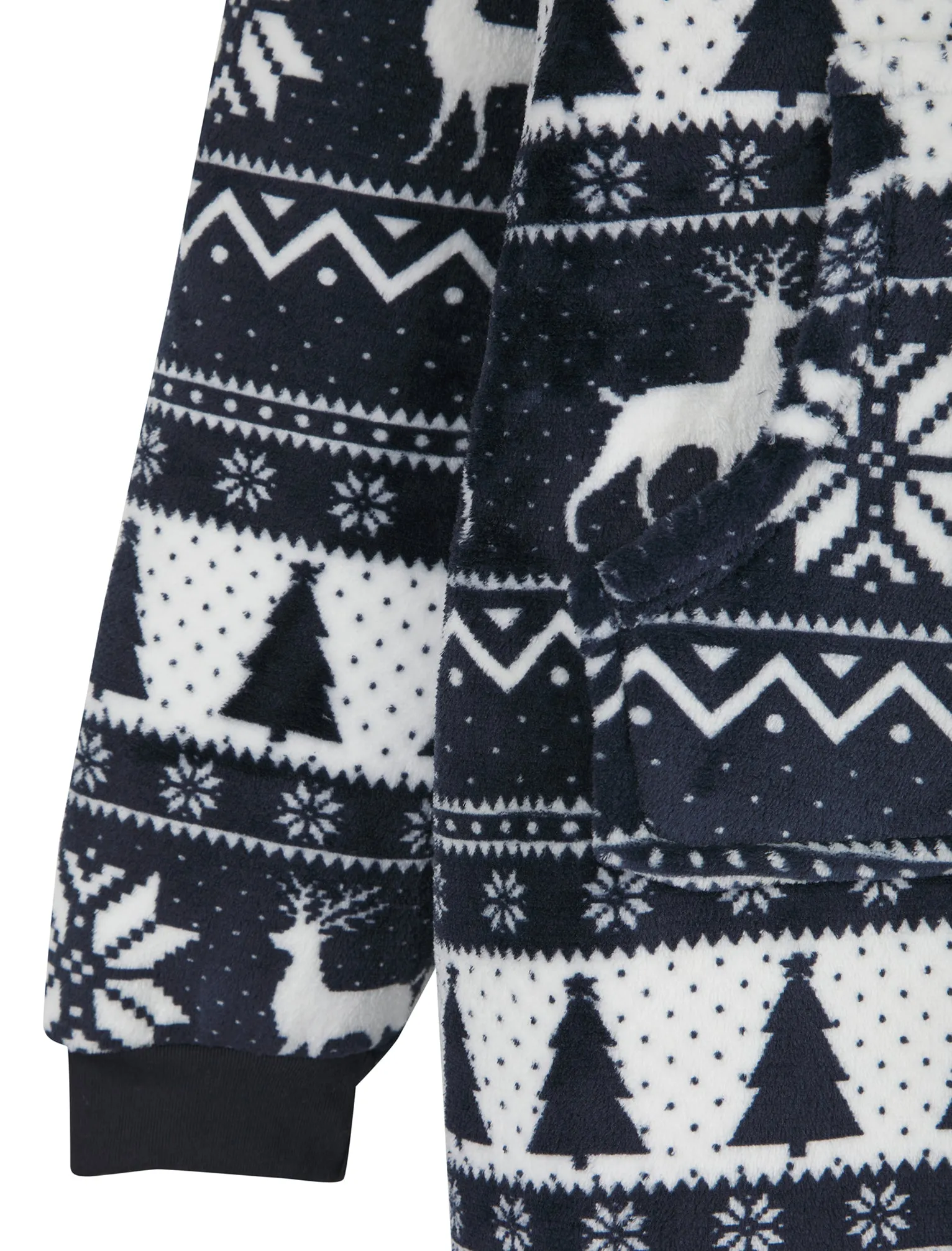 Adult Reindeer Fair Isle Soft Fleece Borg Lined Oversized Hooded Christmas Blanket with Pocket in Sky Captain Navy - Merry Christmas sold by Tokyo Laundry product image thumbnail 3