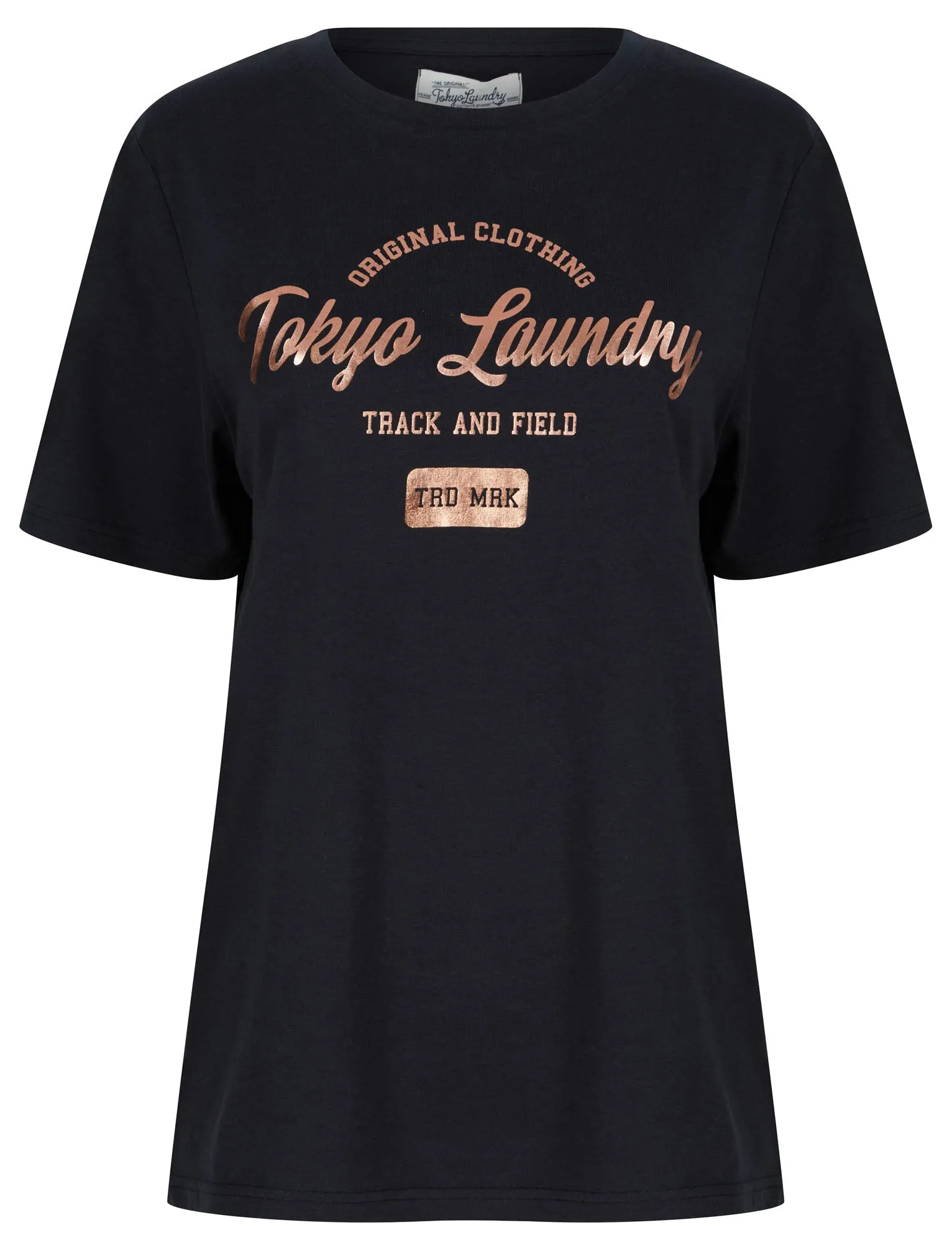 Payton Rose Gold Foil Motif Cotton Jersey T-Shirt in Jet Black - Tokyo Laundry sold by Tokyo Laundry