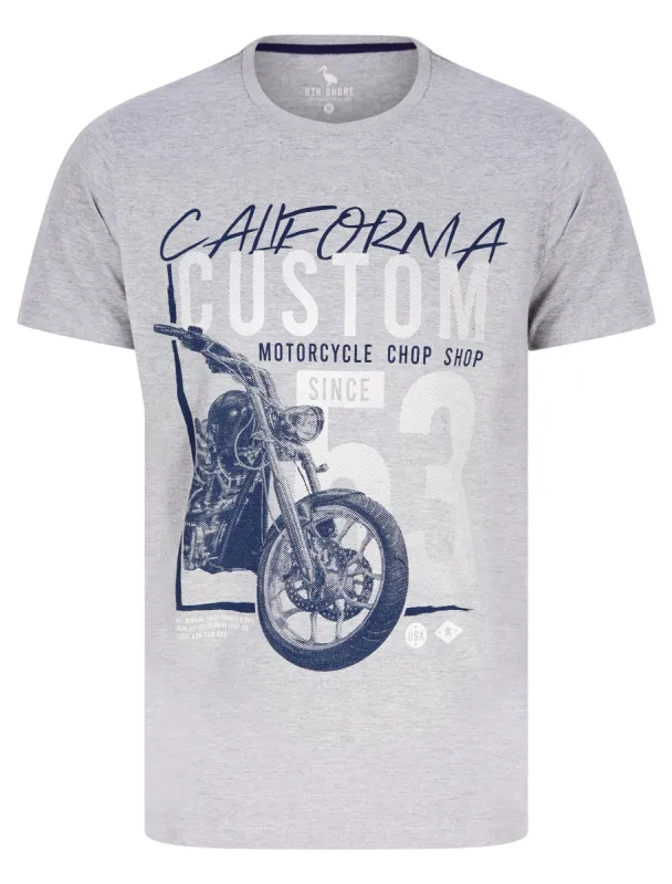 Custom Chop Shop Motif Cotton Jersey T-Shirt in Light Grey Marl - South Shore sold by Tokyo Laundry