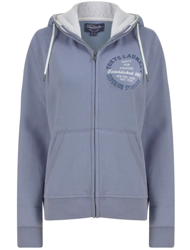 Strato Zip Through Fleece Hoodie with Borg Lined Hood in Infinity Blue - Tokyo Laundry sold by Tokyo Laundry