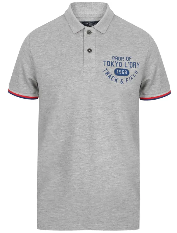 Kaikoura Applique Cotton Pique Polo Shirt in Light Grey Marl - Tokyo Laundry sold by Tokyo Laundry