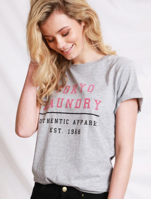 Womens Crew Neck Cotton Jersey T-Shirt In Light Grey Marl - Tokyo Laundry sold by Tokyo Laundry