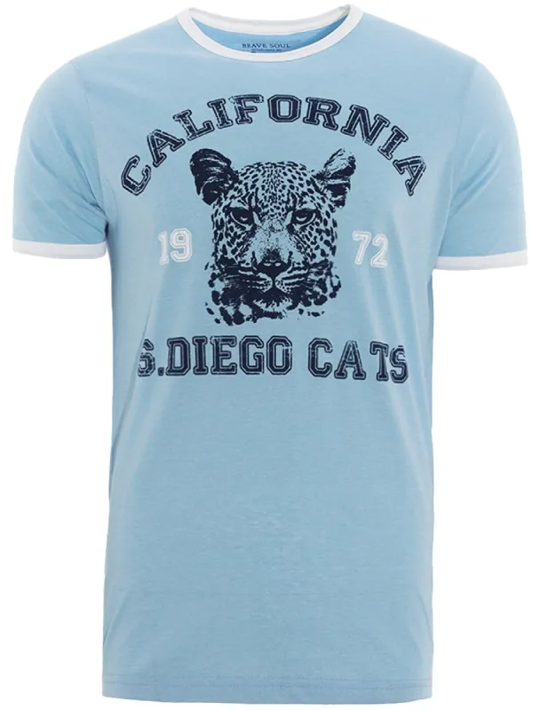 Diego Motif Crew Neck Ringer T-Shirt in Sky Blue sold by Tokyo Laundry