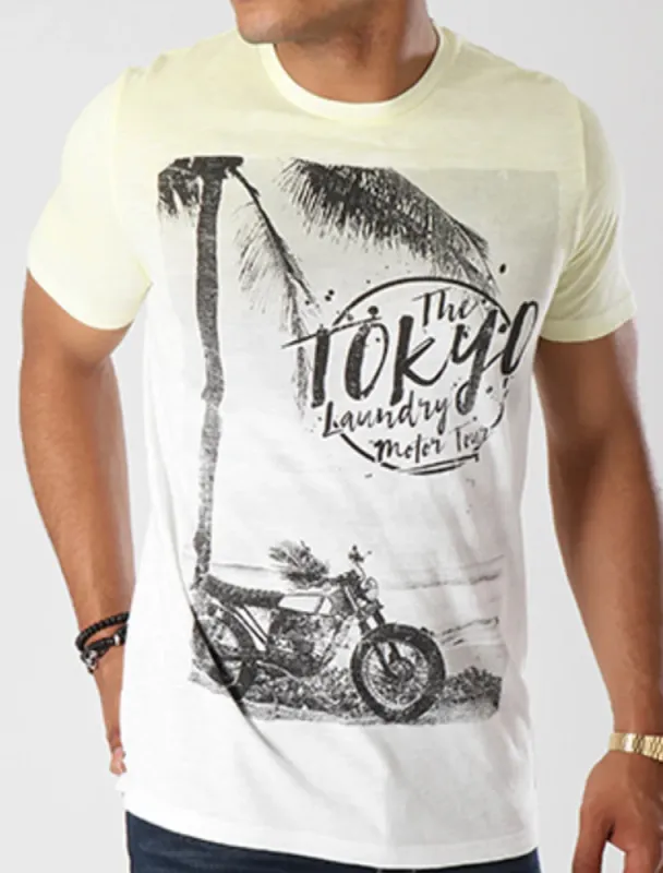 Motor Tour Motif Cotton Slub T-Shirt In Tender Yellow - Tokyo Laundry sold by Tokyo Laundry