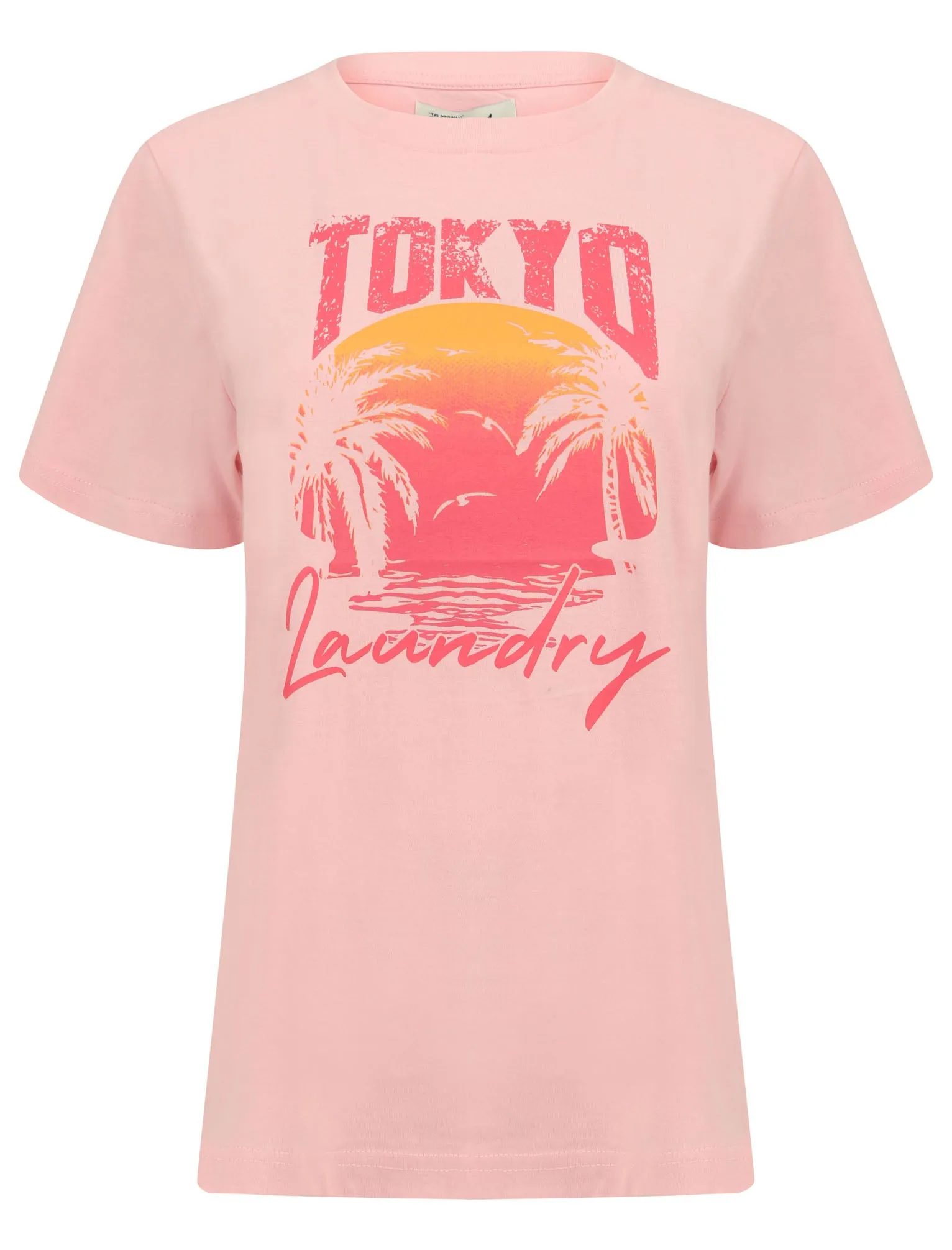 Palma Sunset Motif Cotton Jersey T-Shirt in Rose Shadow - Tokyo Laundry sold by Tokyo Laundry