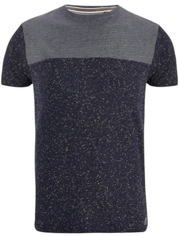Winfrey Panelled Crew Neck Neppy T-Shirt in Navy sold by Tokyo Laundry