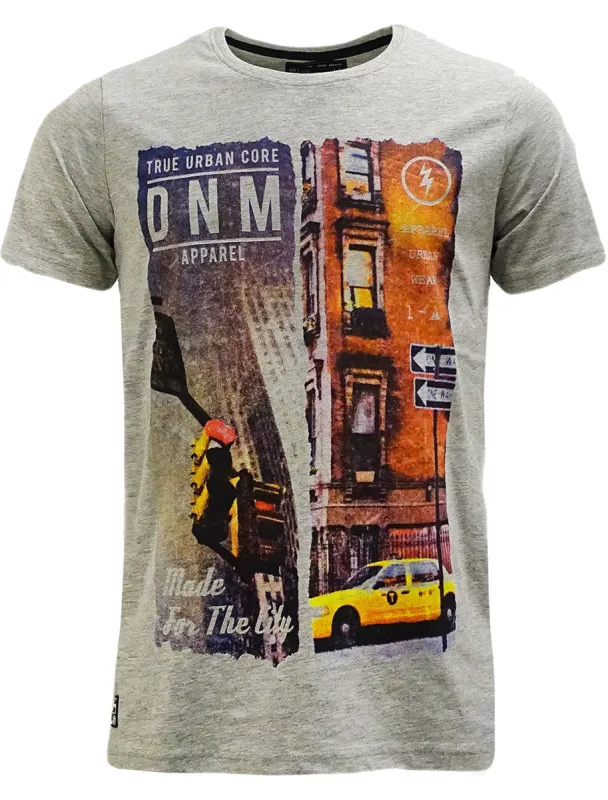 For The City Motif T-Shirt in Light Grey Marl - Dissident sold by Tokyo Laundry