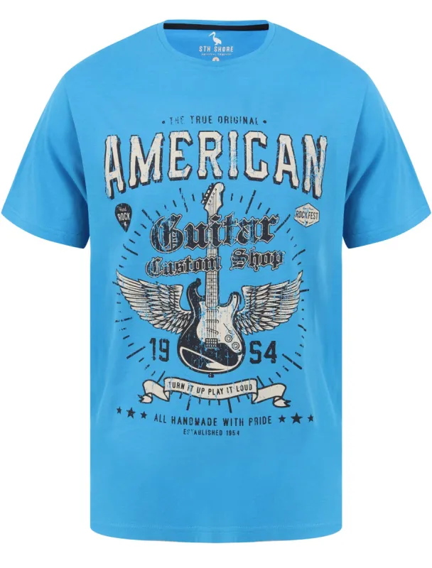 Guitar Custom Motif Cotton Jersey T-Shirt in Swedish Blue - South Shore sold by Tokyo Laundry