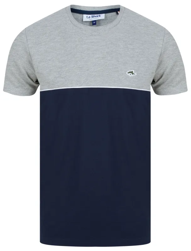 Tom Colour Block Textured Cotton T-Shirt in Light Grey Marl - Le Shark sold by Tokyo Laundry