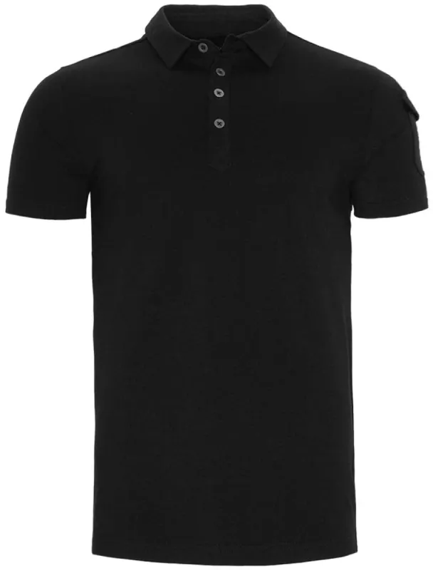 Joe Cotton Pique Polo Shirt with Military Sleeve Pocket in Black made by Brave Soul