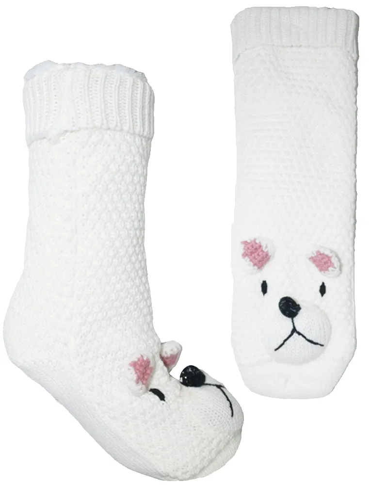Ladies Felicity Borg Lined Polar Bear 3D Knitted Slipper Socks in Cream sold by Tokyo Laundry