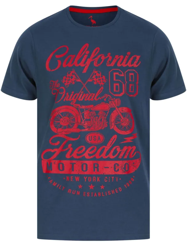 Freedom Motors Motif Cotton Jersey T-Shirt in Moonlit Ocean - South Shore sold by Tokyo Laundry