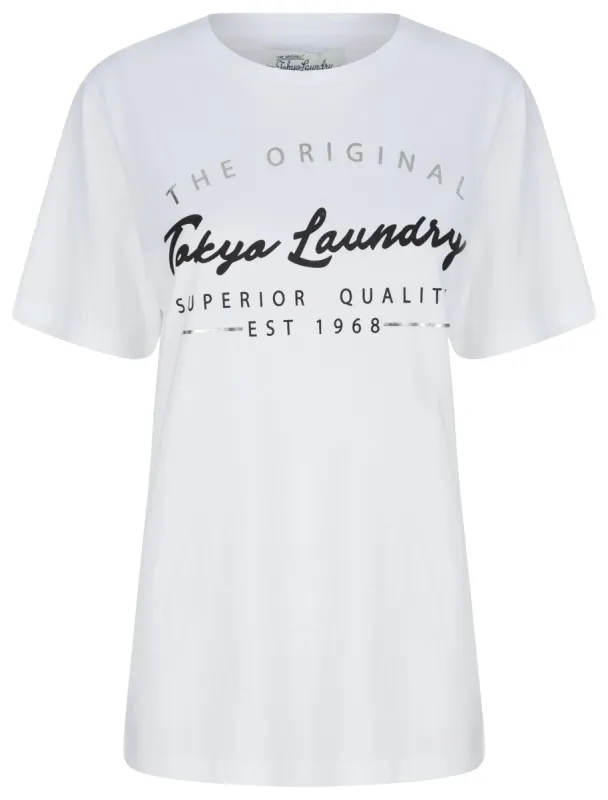 Viv Silver Foil Motif Cotton Jersey T-Shirt in Optic White - Tokyo Laundry sold by Tokyo Laundry
